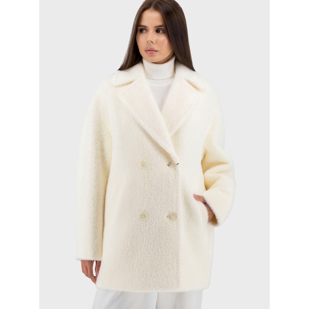 Emanuel Ungaro Cream Wool Mohair Double Breasted Textured Coat Ivory Women